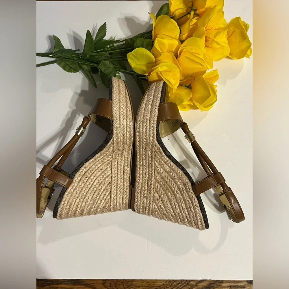 Michael Kors Women’s Brown Leather Espadrille Wedge Heels - Picture 2 of 5